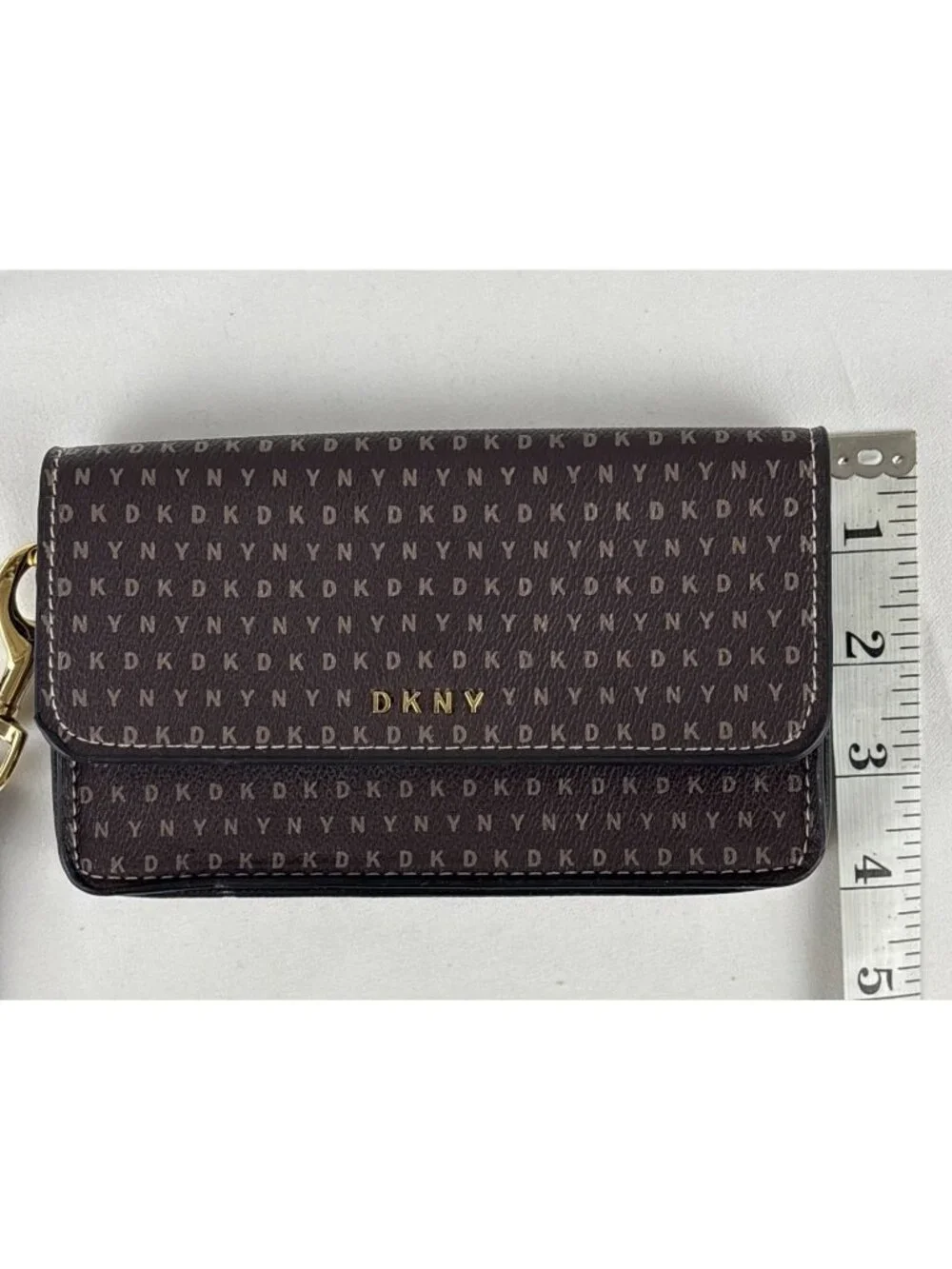 DKNY Convertible Belt Bag Wristlet Pouch Brown Monogram Logo Fanny Pack Clutch